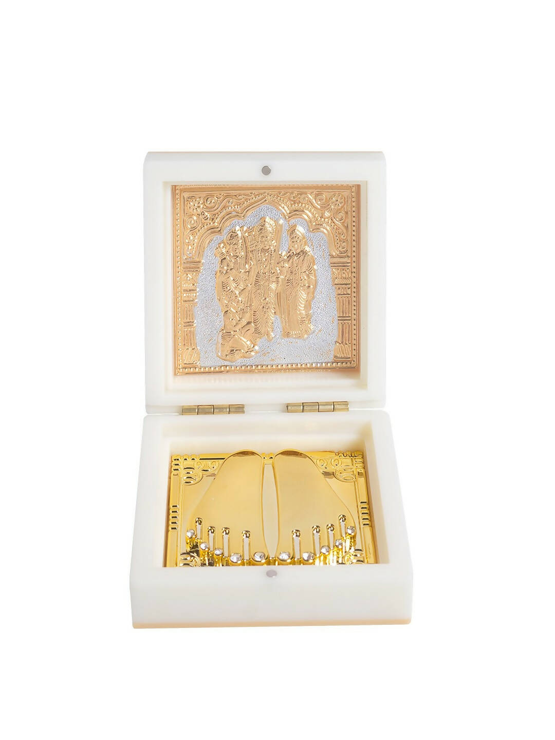 Golden Peacock White 24 CT Gold Polished Ram Darbar Prayer Box | Swadesiicart