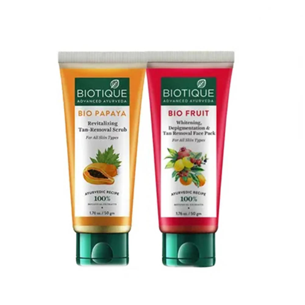 Biotique Advanced Ayurveda Bio Mini Scrub & Face Pack Combo For Whitening & Tan Removal - Swadesiicart