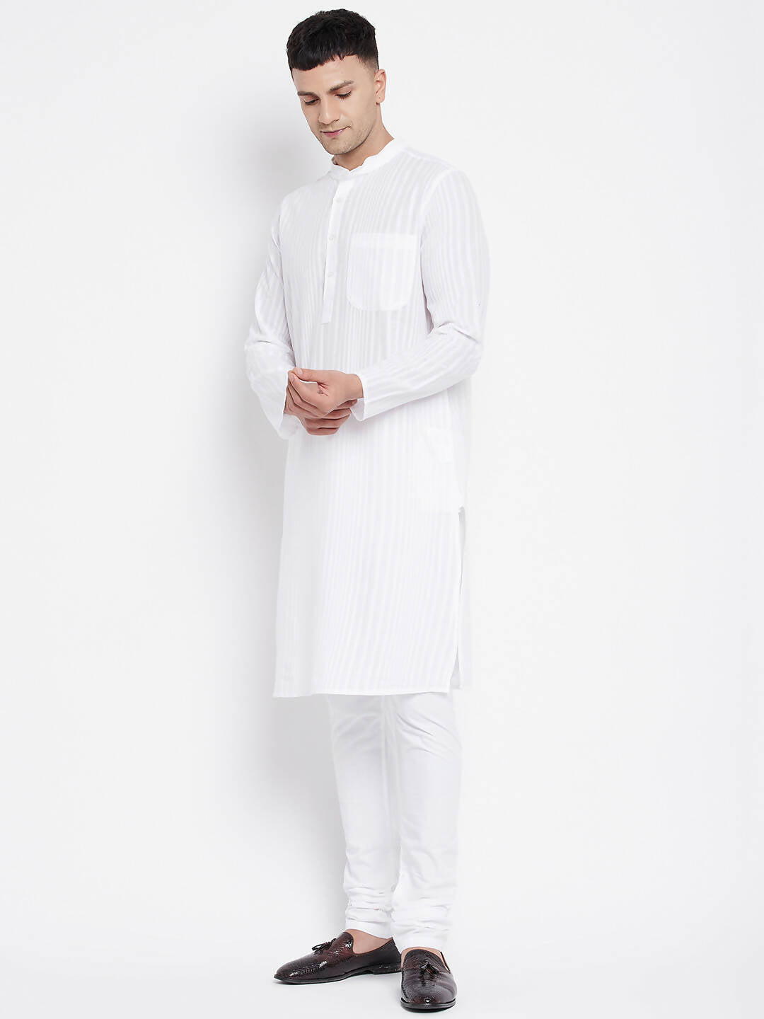 Even Apparels White Pure Cotton Men Kurta With Band Collar | Swadesiicart