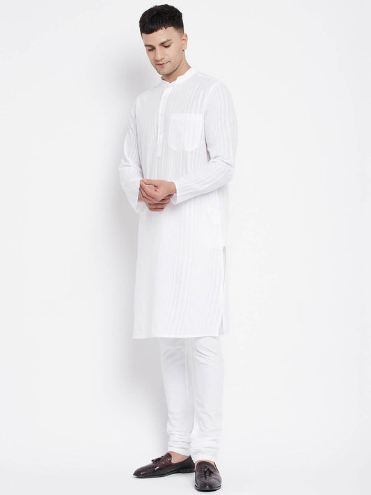 Even Apparels White Pure Cotton Men Kurta With Band Collar | Swadesiicart