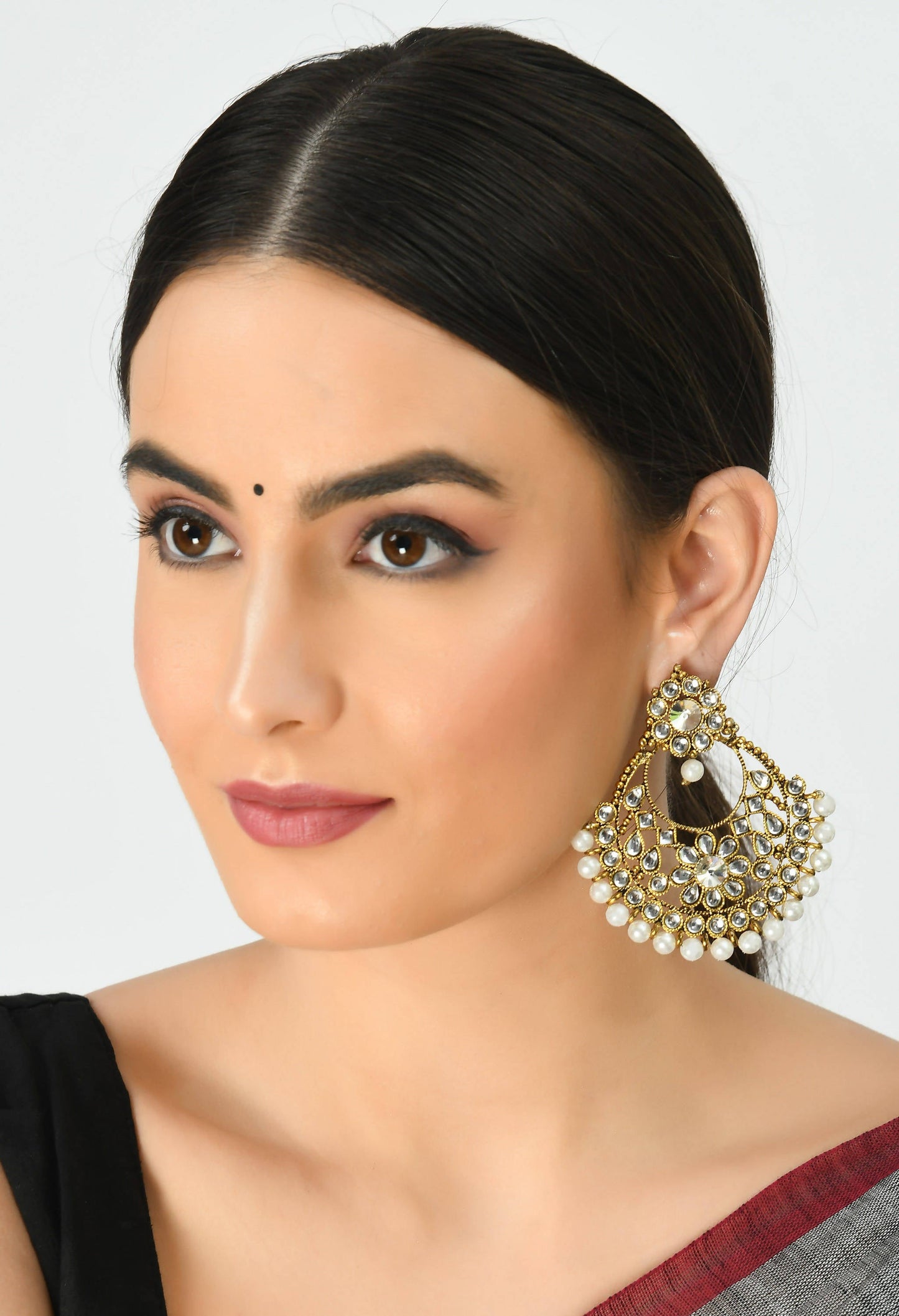 Mominos Fashion Johar Kamal Beautiful Golden And White Beaded Earrings - Swadesiicart