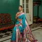 Vishnu Weaves Women's Teal Paithani Silk Zari Woven Saree with Unstitched Blouse - Swadesiicart