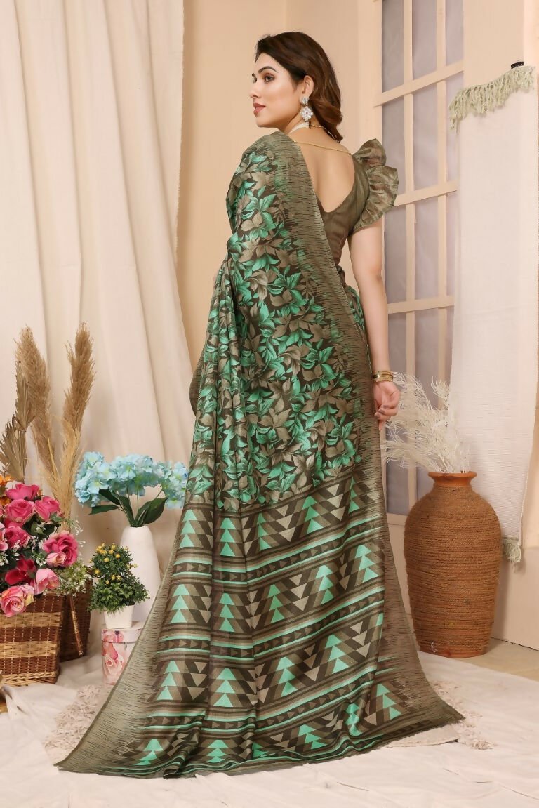 Aafreen Partywear Designer Green Khadi Fancy Saree