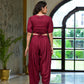 Juniper Women's Rust Thread Embroidered Rayon Top & Dhoti Pant Set - Swadesiicart
