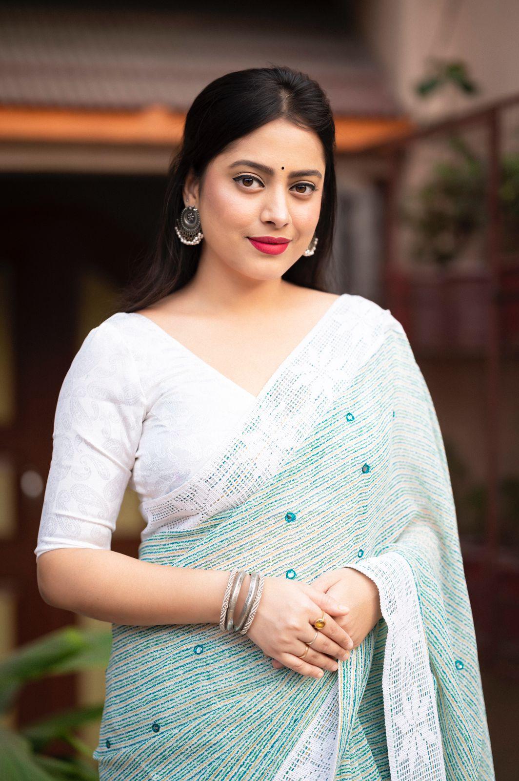 Blue Poly Georgette Ethnic Motifs Saree with Unstitched Blouse - Hiral Fashion | Swadesiicart