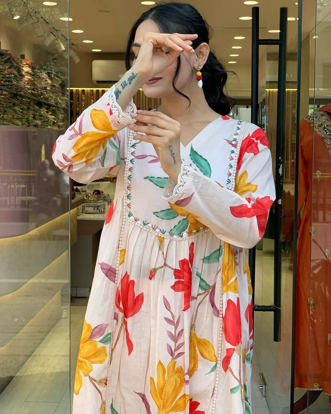 The52 Peach Women's Gorgeous Cotton Fabric Printed Work Straight Kurta Pant and Dupatta Set - Swadesiicart