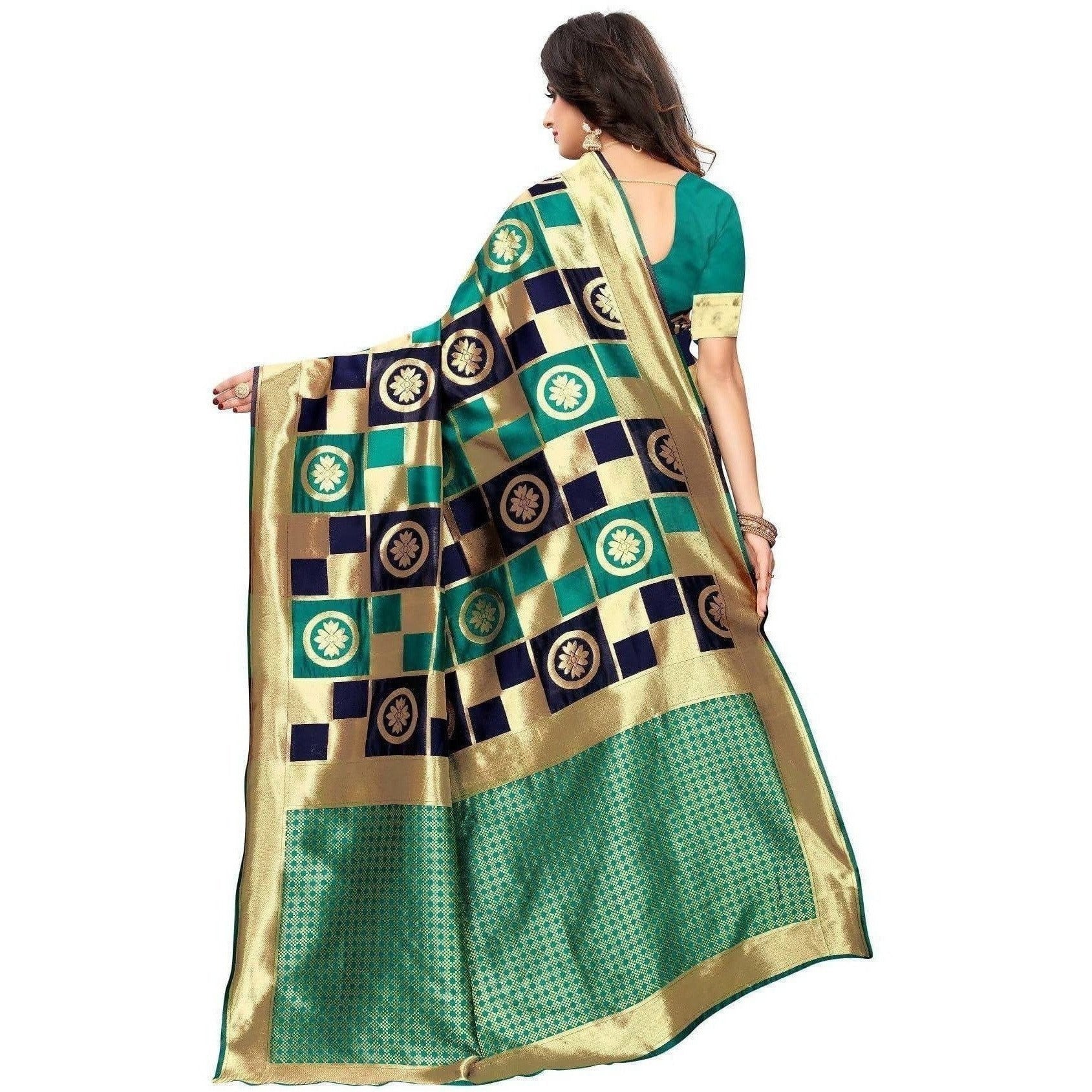 Vamika Banarasi Jaquard Rama Green Weaving Saree (Banarasi 25) | Swadesiicart