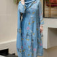 The52 Blue Women's Beautiful Cotton Fabric Thread Work Straight Kurta, Pant and Dupatta Set - Swadesiicart