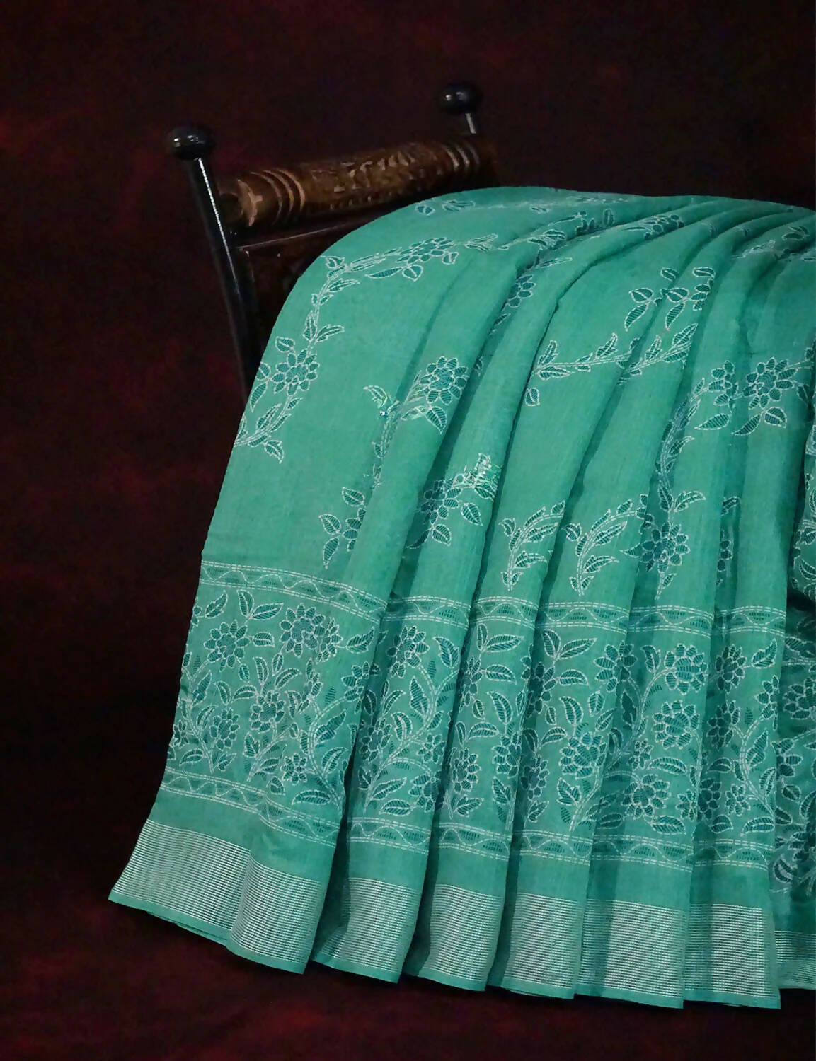 Sea Green Colour Printed Semi Chanderi Design Saree By Gayathri Reddy Designer Studio | Swadesiicart