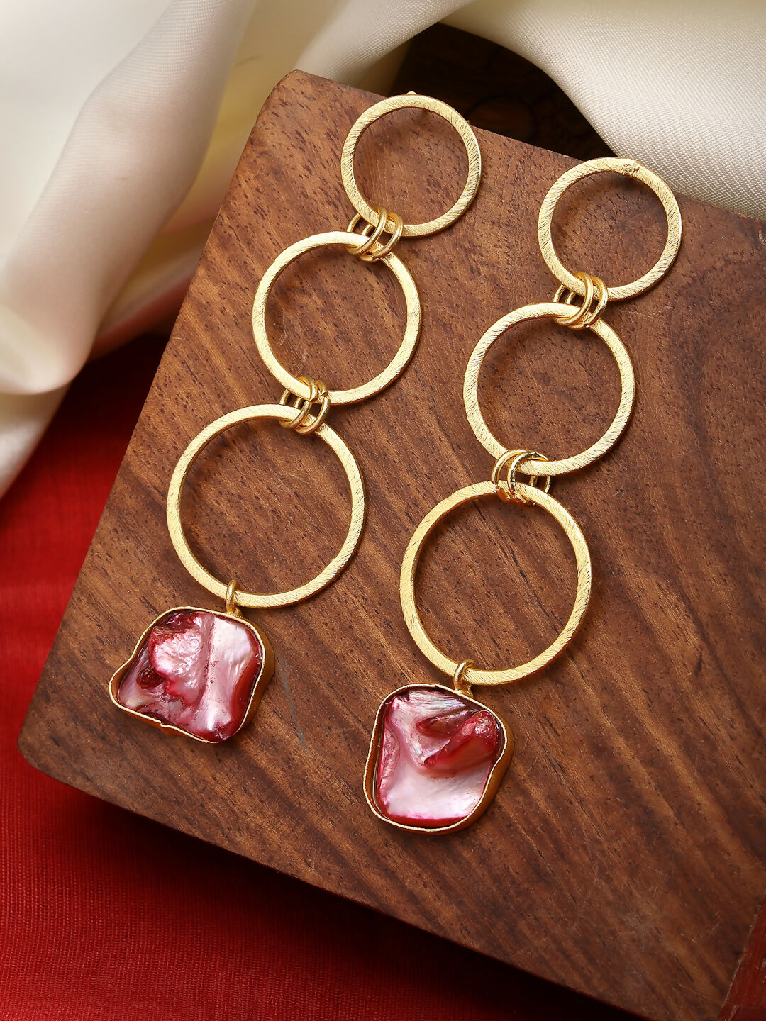 NVR Women's Gold-Polished Mother of Pearl Handcrafted Drop Earrings - Swadesiicart