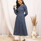 FIORRA Women's Floral Printed Navy Blue Cotton A-Line Kurta - Swadesiicart