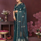 Joban Fashion Teal Floral Motifs Banarasi Silk Sarees | Swadesiicart