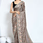 Brown Satin Silk Sequence Embroidered with Stone work Saree - Nimaya Benzy
