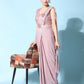 Pink Imported Crush Lycra Texture Pattern Ready to Wear Saree with stitched Blouse - Nirvana | Swadesiicart