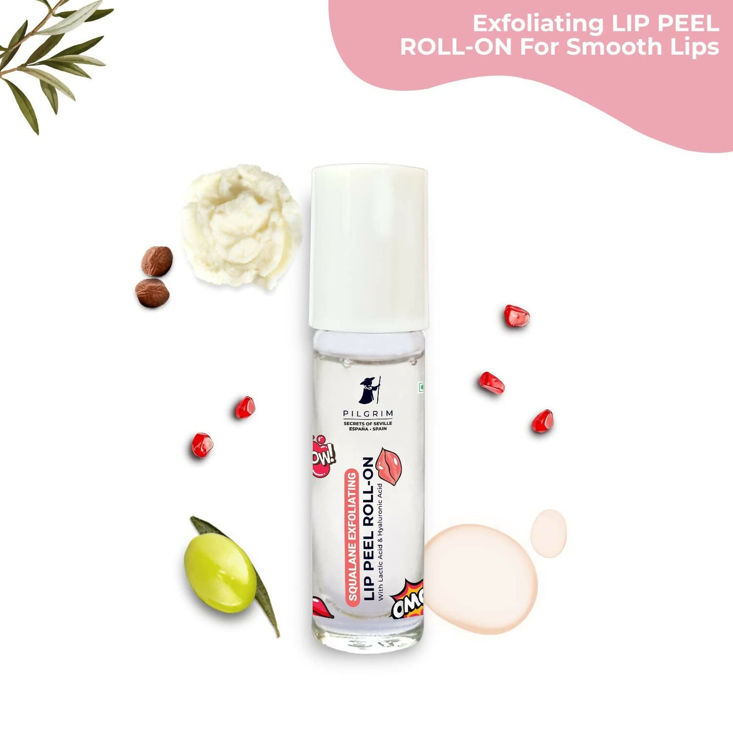 Pilgrim Spanish Lip Peel Roll-on with Lactic Acid & Hyaluronic Acid For Soft & Glossy Lips, Hydrating Dry & Flaky Lips - Swadesiicart