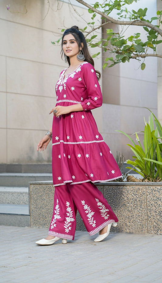 BulBul Dhawani Rayon Wine Co-Ord Set - Swadesiicart