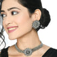Mominos Fashion Johar Kamal Oxidised Silver-Plated Brass Finish Kundan Choker For Women (Silver) | Swadesiicart
