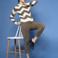 Women Cream Acrylic Stripe & Solid Winter Co-Ord Set - Wool Trees - Swadesiicart
