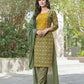 BulBul Aaliya Green Elegance Cotton Kurta Set with Embroidered Organza Dupatta - Swadesiicart