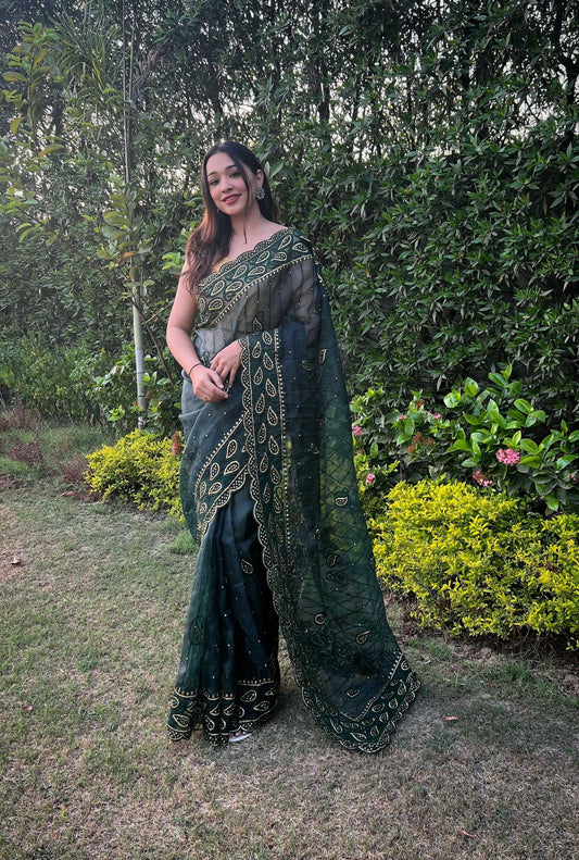 Vamsee Aaisa Green Organza Saree - Swadesiicart