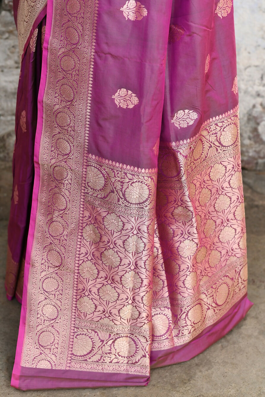 Joban Fashion Magenta Pure Katan Pure Handloom Banarasi Silk Saree | Swadesiicart