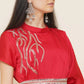 Women Republic Red Hand Embelleshed Gown With Drape | Swadesiicart
