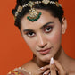 Gold-Polished White Green Kundan-Studded Pearl Beaded Matha Patti - Ruby Raang | Swadesiicart