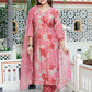 Miravan Women's Muslin Pink V-Neck Embroidered Kurta with Palazzo and Dupatta - Swadesiicart