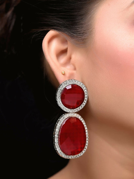 Red Smart Dangler Earrings With Rhino Stone Border| Earring For Women And Girls By House of Ree - Swadesiicart