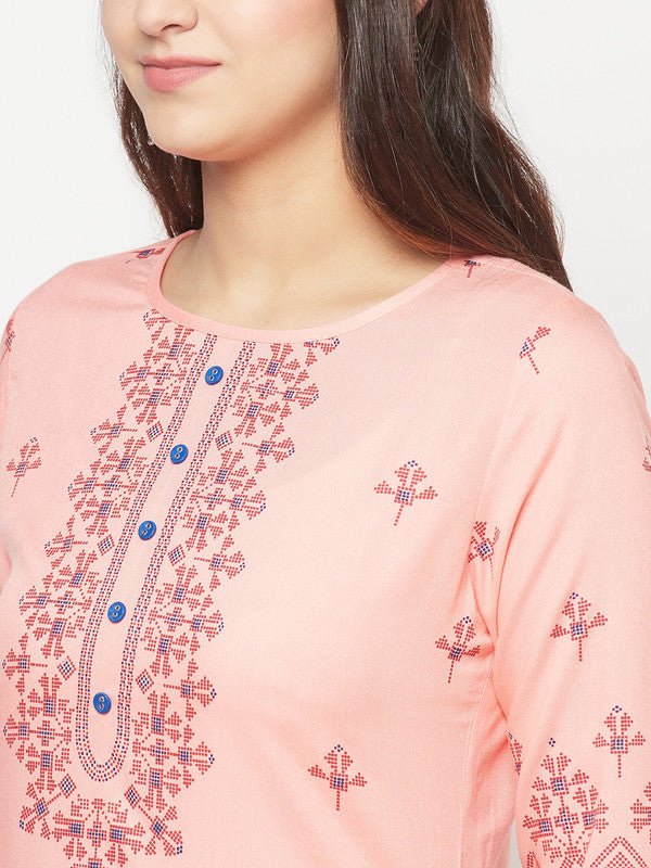 Aniyah Peach Color Rayon Digital Screen Print Straight Kurta - Swadesiicart