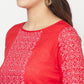 Aniyah Cotton Block Print Red Straight Kurta - Swadesiicart