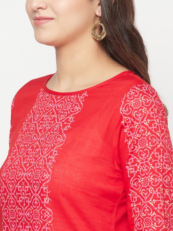 Aniyah Cotton Block Print Red Straight Kurta - Swadesiicart