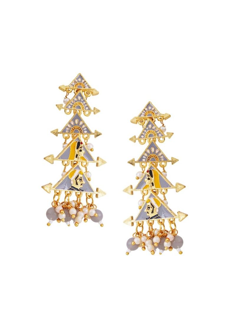 New Partywear Gray Raja Rani Meenakari Drop Earrings for Womens by House of Ree | Swadesiicart