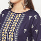 Aniyah Rayon Screen Print Navy Blue Straight Kurta - Swadesiicart