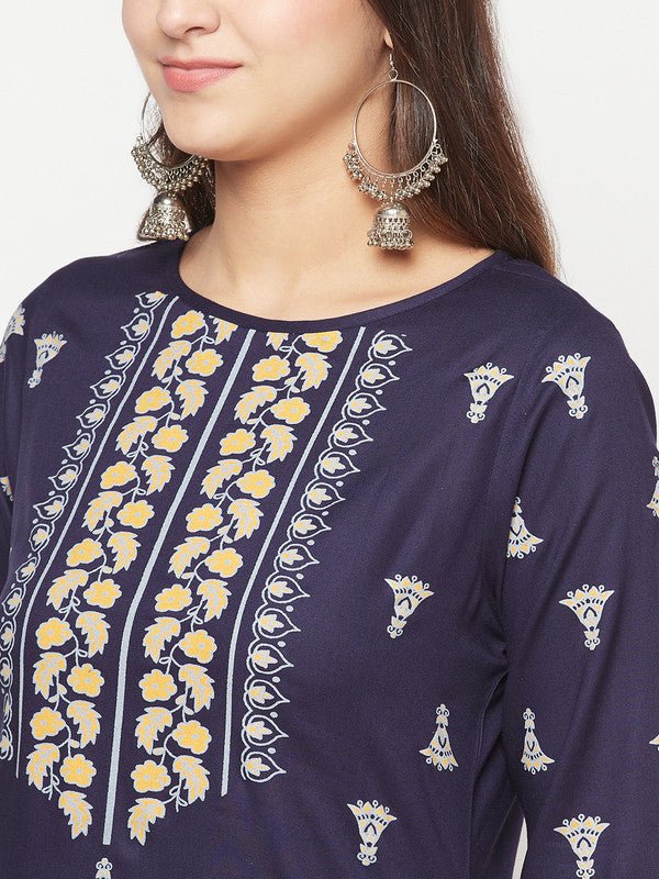 Aniyah Rayon Screen Print Navy Blue Straight Kurta - Swadesiicart
