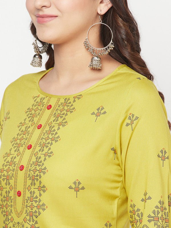 Aniyah Rayon Digital Screen Print Parrot Green Straight Kurta - Swadesiicart