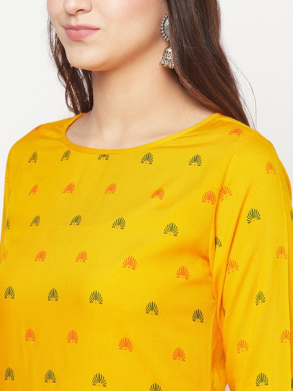 Aniyah Rayon Screen Print Mustard Straight Kurta - Swadesiicart
