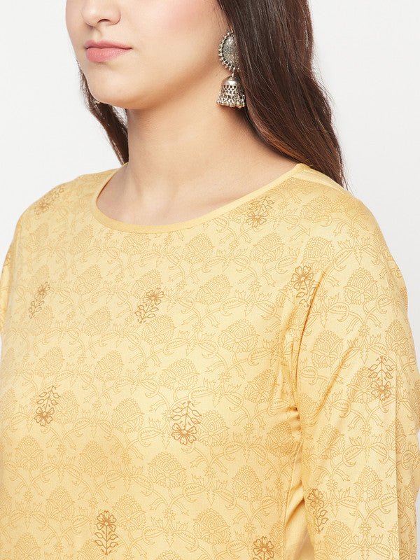 Aniyah Rayon Digital Screen Printed Golden Beige Straight Kurta - Swadesiicart