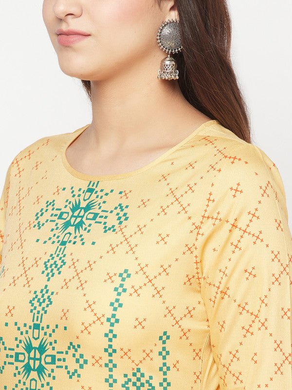 Aniyah Rayon Digital Screen Print Golden Beige Straight Kurta - Swadesiicart