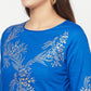 Aniyah Cotton Foil Print Royal Blue Straight Kurta - Swadesiicart
