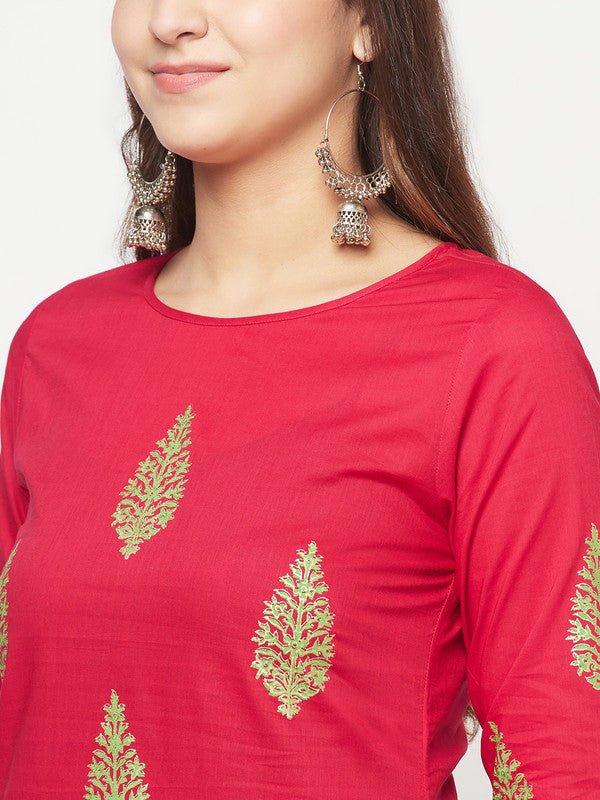 Aniyah Cotton Block Print Fuchsia Color Straight Kurta - Swadesiicart
