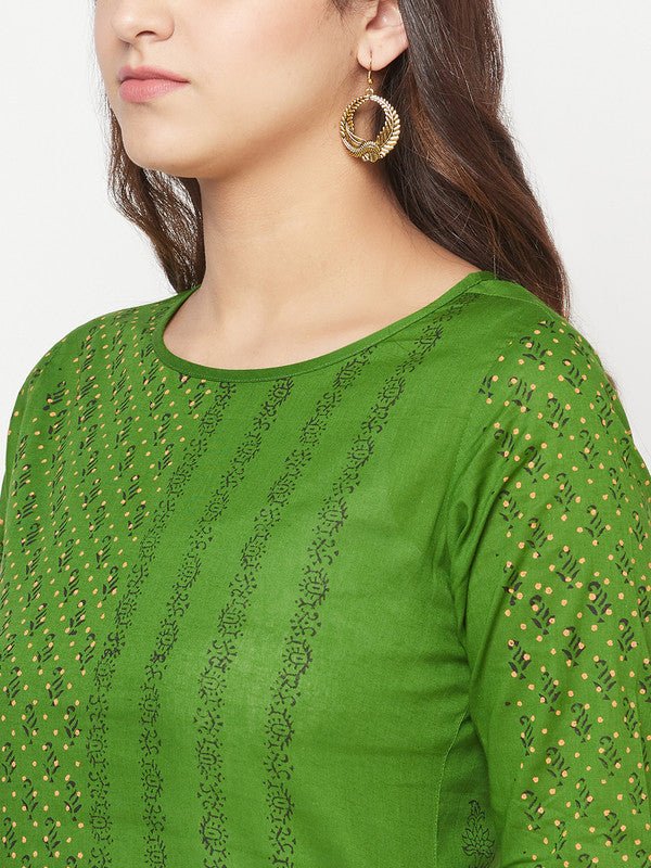 Aniyah Green Cotton Block print straight kurta - Swadesiicart