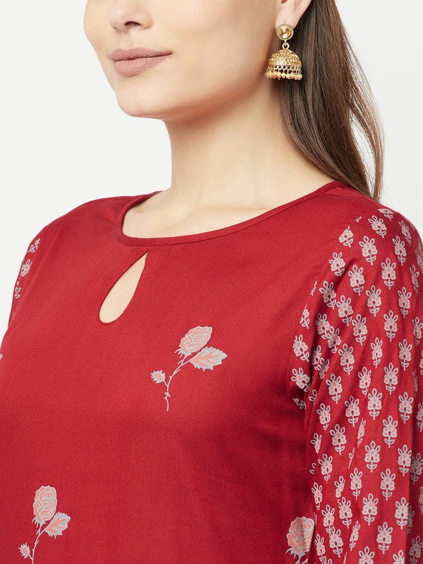 Aniyah Rayon Digital Screen Print Maroon Straight Kurta - Swadesiicart