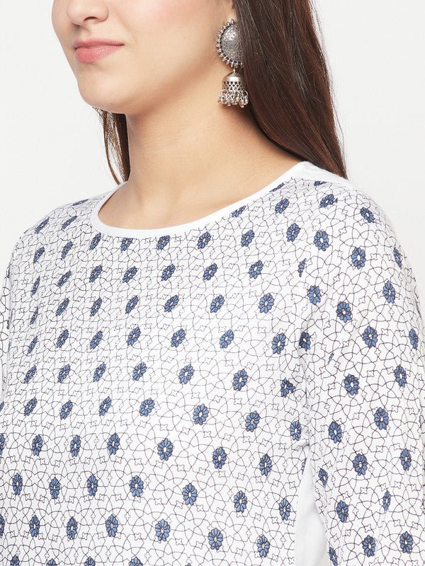 Aniyah Rayon Digital Screen Print White Straight Kurta - Swadesiicart