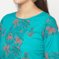 Aniyah Turquoise Cotton Block Print Straight Kurta - Swadesiicart