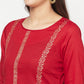 Aniyah Cotton Foil Print Maroon Straight Kurta - Swadesiicart