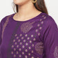 Aniyah Cotton Foil Print Purple Straight Kurta - Swadesiicart