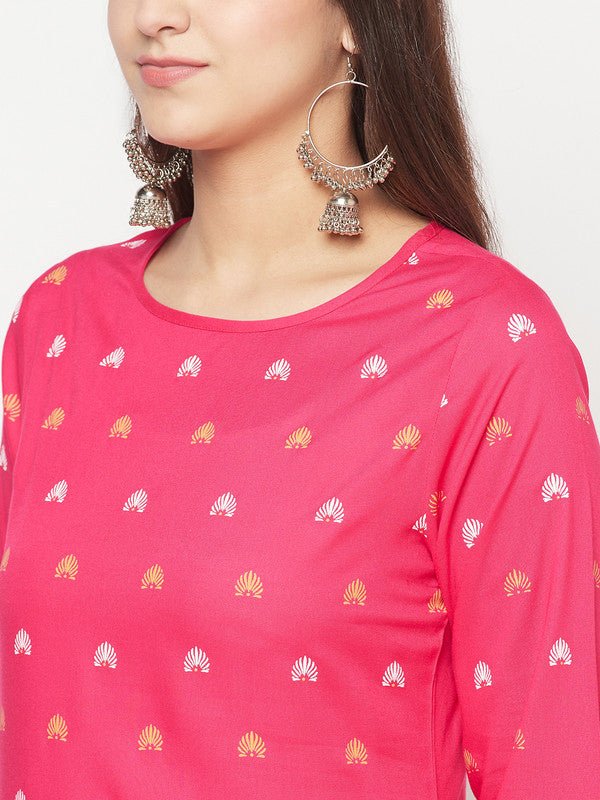 Aniyah Rayon Screen Print Fuchsia Straight Kurta - Swadesiicart
