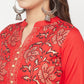 Aniyah Rayon Block Print Red Anarkali Kurta