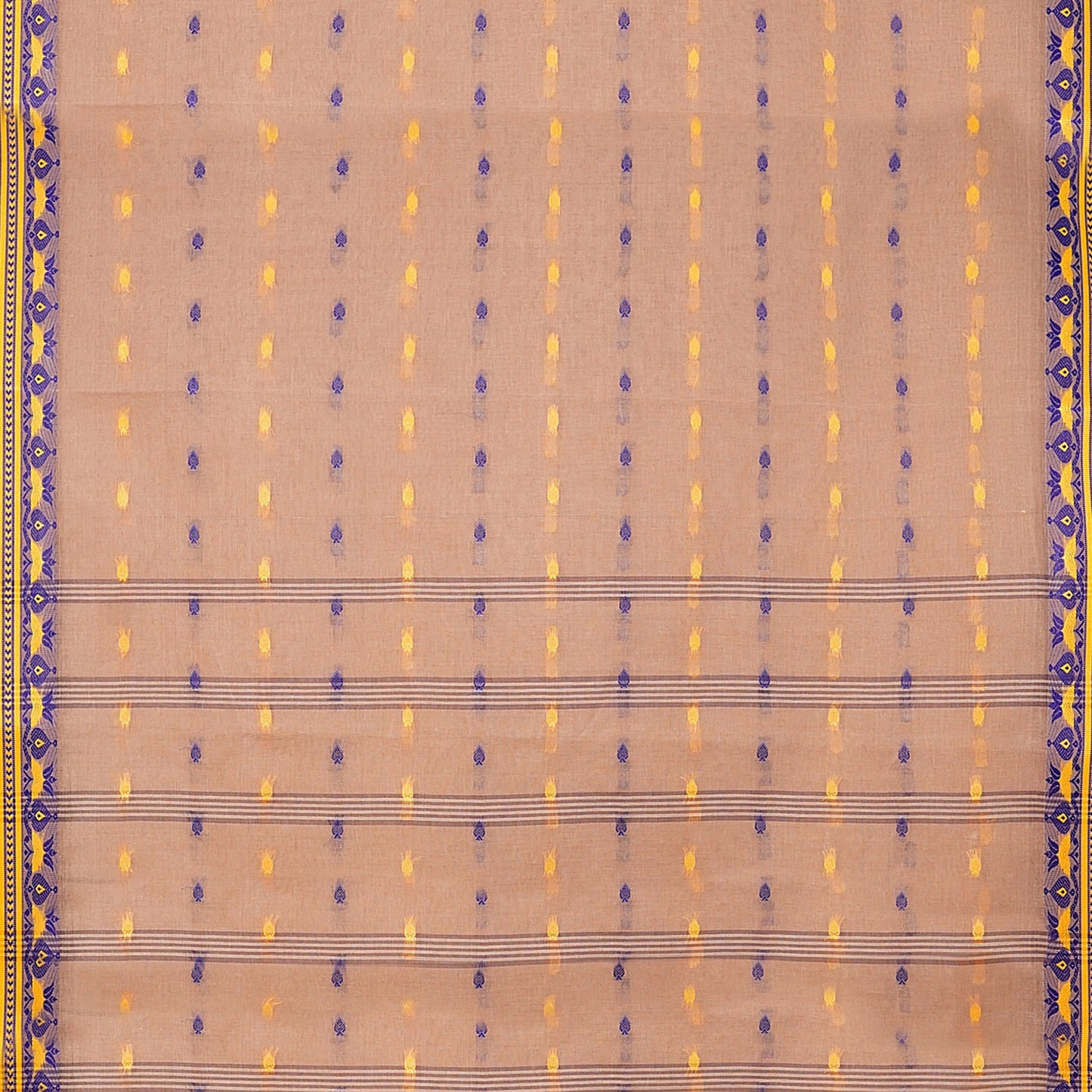 Exclusive Collection 100% Pure Cotton Light Biege Tant Saree With Hand Weaving Work - Swadesiicart